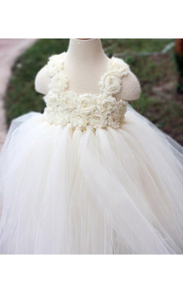 Empire Floral Bodice Tulle Ball Gown With Ruffles
