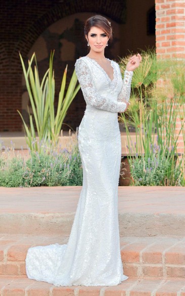 Mermaid Long Sleeve Lace Dress With Beading Sequins Embroideries