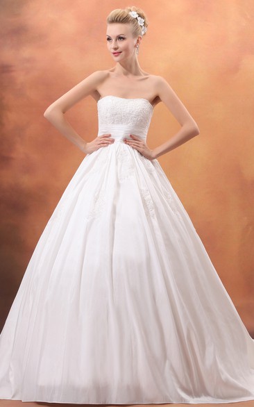 Taffeta Strapless A-Line Ball Gown With Appliques