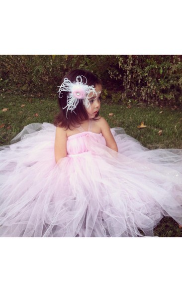 Illusion Straps Empire Tulle Ball Gown With Flower and Pleats