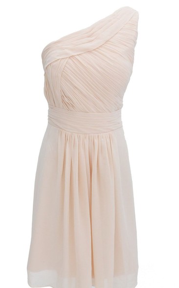 One-shoulder Pleated Chiffon A-line Dress With Ruched Band