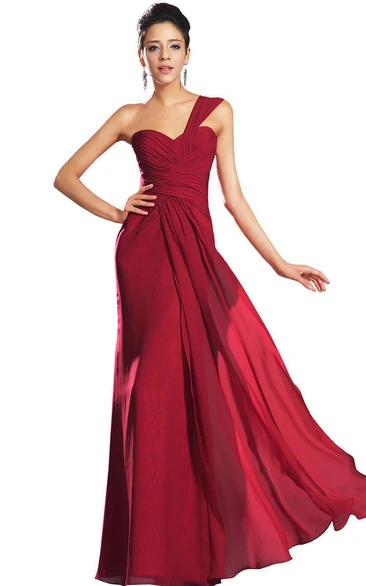 One-shoulder Criss-cross Ruched Chiffon Gown