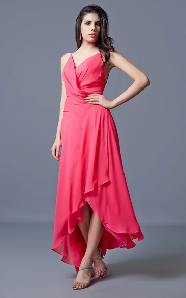 V-neck High-low Chiffon Dress With Sexy Back