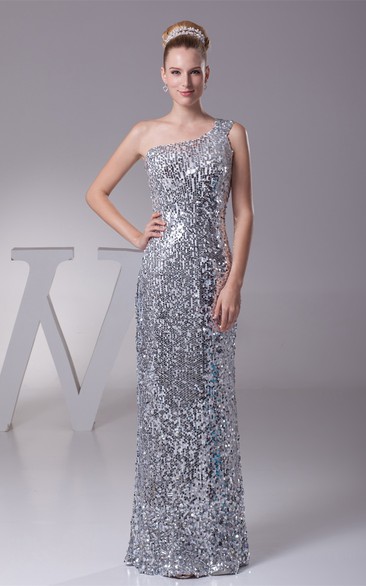 One-Shoulder Maxi Sheath Dress With Sequins