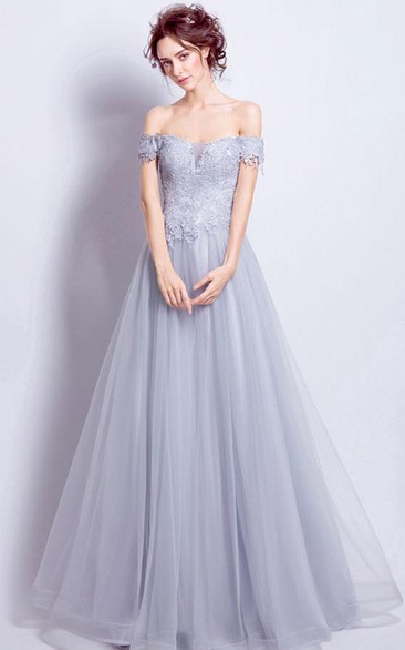 Lace Tulle Floor-length A Line Sleeveless Bohemian Evening Dress with Appliques