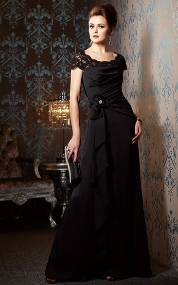 Cap-Sleeved Long Mother Of The Bride Dress With Beadings And Ruffles