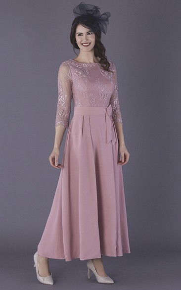 Elegant Chiffon 3/4 Illusion Sleeve Ankle Length Mother Of The Bride Dress
