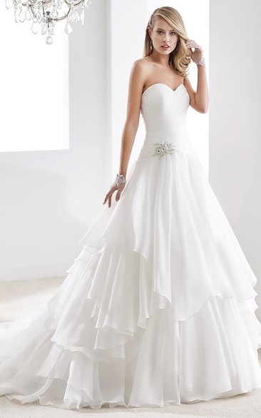 A-Line Chiffon Wedding Dress With Illusive Neckline And Beading Waist