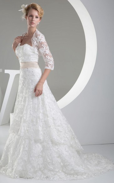 Strapless A-Line Dress With Jacket and Lace Appliques