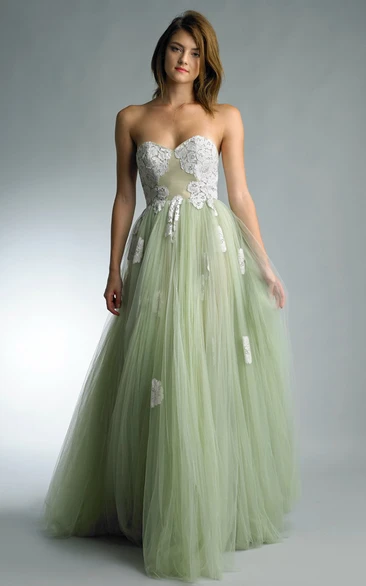 A-line Floor-length Sweetheart Sleeveless Tulle Backless Dress