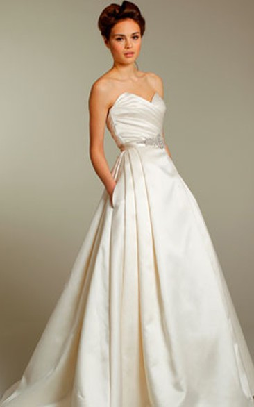Sexy Pleated Bodice Side Draped Ball Gown With Crystal Beaded Belt