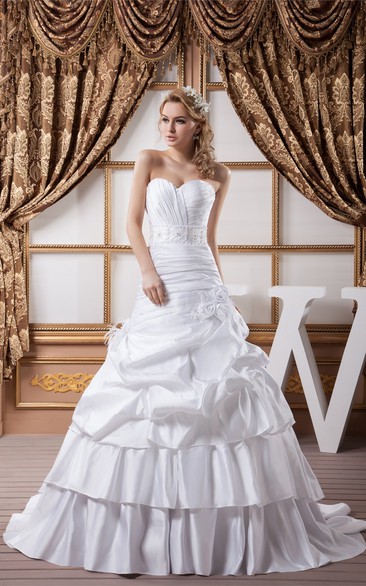 Sweetheart Pick-Up Criss-Cross Gemmed Waist and Ball-Gown With Flower