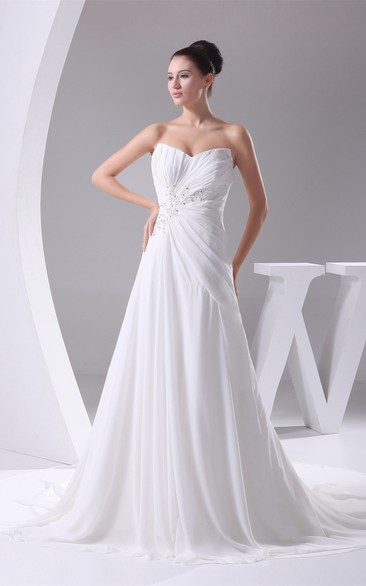 Sleeveless Pleated Floor-Length Chiffon Central Ruching and Dress With Beading