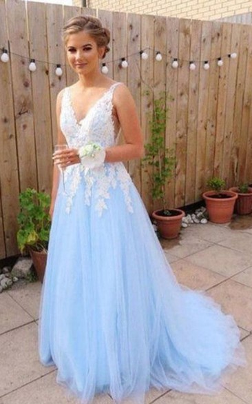 Tulle Floor-length Brush Train A Line Sleeveless Adorable Formal Dress with Appliques