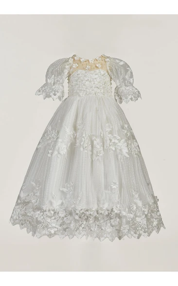 Lace Christening Dress With Pearls And Flowers