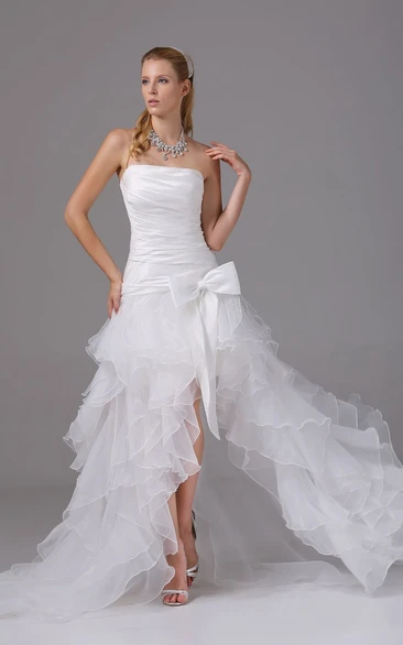 Noble Strapless High-Low Organza Dress With Ruching and Corset Back