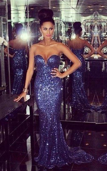 Glamorous Sweetheart Mermaid Prom Dresses Sequined Sexy Evening Dresses