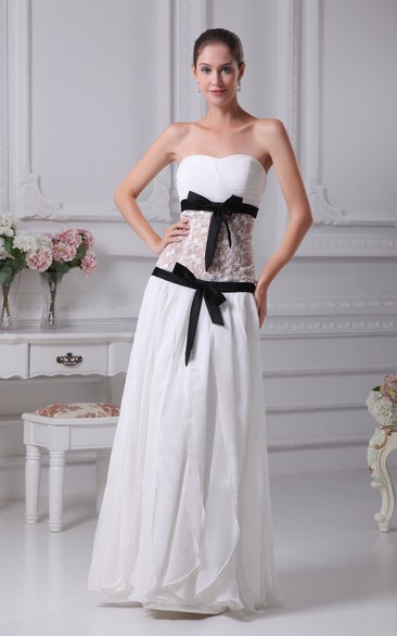 Sweetheart Draped Long Criss-Cross Illusion Waist and Dress With Bow
