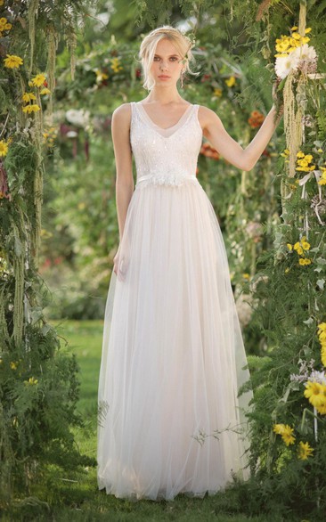 Chiffon Tulle Lace Weddig Dress With Beading Sequins