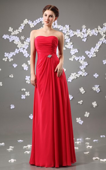 Strapless Chiffon Floor-Length Dress With Beaded Embellishment