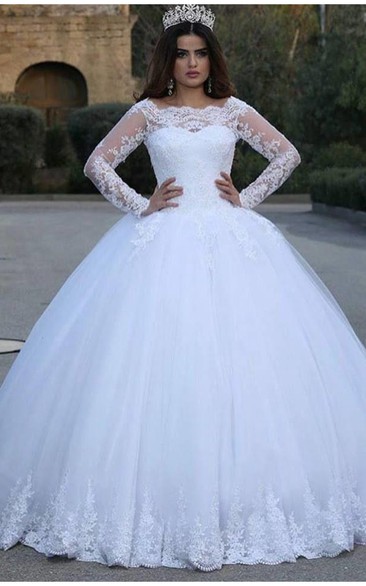 Modern Long Sleeve Lace Wedding Dresses Tulle Ball Gown