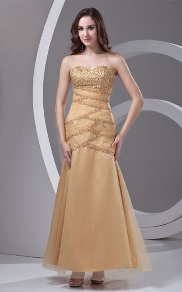Sweetheart Column A-Line Ankle-Length Gown With Crystal