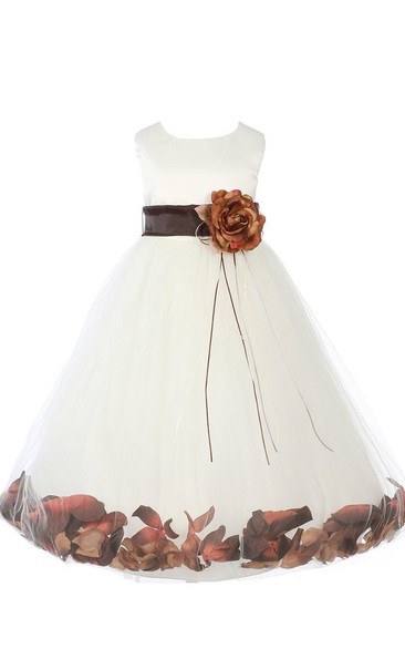 Sleeveless A-line Dress With Petals Hemline