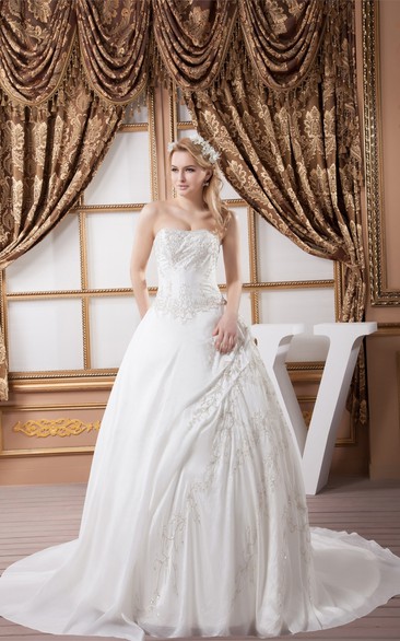 Strapless Embroidered Beading and Ball-Gown With Ruching