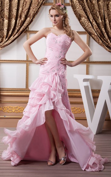 Sweetheart Appliqued Criss-Cross Front Slit and Dress With Tiers