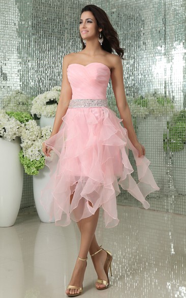 Organza Pleated Short Dress With Cascading Ruffles