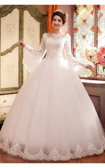 Glamorous Long Sleeve Sequins Lace Wedding Dresses Ball Gown Tulle