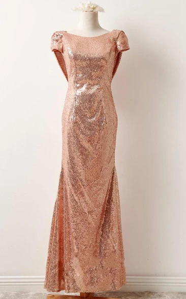 Rose Gold Sequin Prom Bridesmaid Short Sleeve Rose Gold Sequin Sexy Formal Elegant Evening Petit Bonheur Dress