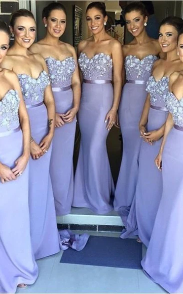 Sexy Sweetheart Sleeveless Mermaid Blue Bridesmaid Dress With Appliques