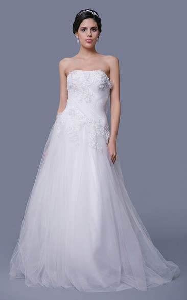 Tulle A-Line Dress With Beaded Appliques and Petals
