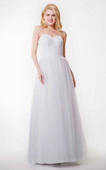 Beautiful Sleeveless A-line Pleated Tulle Gown With Convertible Straps