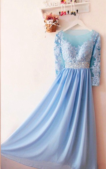 Charming Long Sleeved Chiffon Dress With Appliques And Sequins