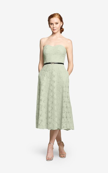 Lace Exquisite Sweetheart Tea-Length Dress