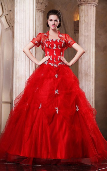 Flamboyant A-Line Ball Gown With Beading and Removable Bolero