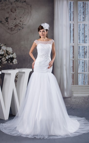 Mermaid A-Line Tulle Illusion Neckline and Dress With Beaded Waist