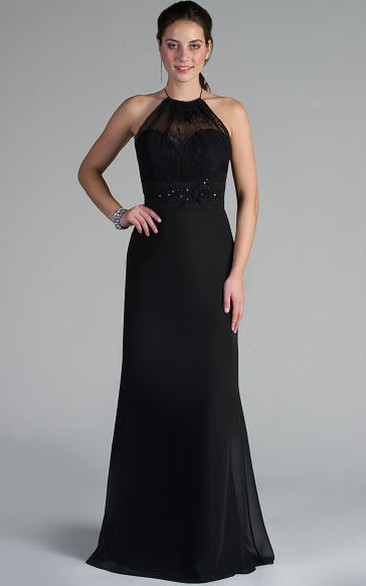Spaghetti Straps High Neck Chiffon Long Mother Of The Bride Dress With Crystal And Beading