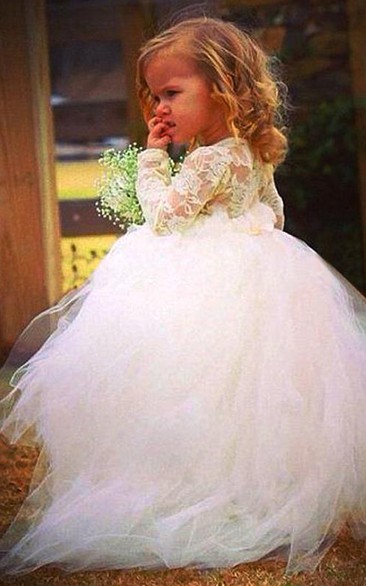 Newest Long Sleeve Tulle Flower Girl Dress With Lace