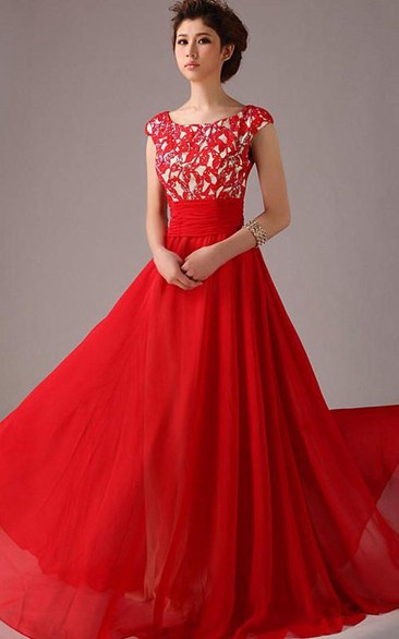 Style Princess Capped A-line Floor-length Prom Dress