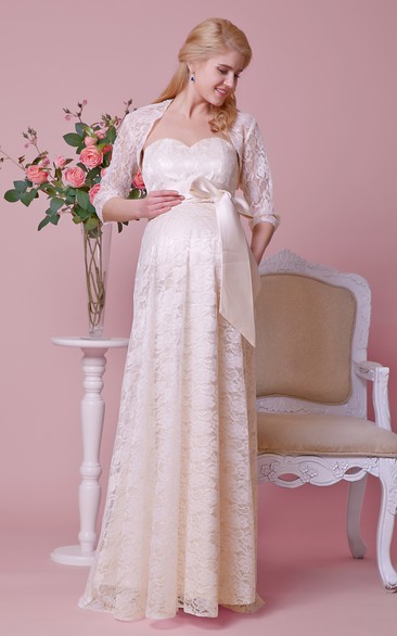 Empire Sweetheart A-line Lace Long Dress With Sash