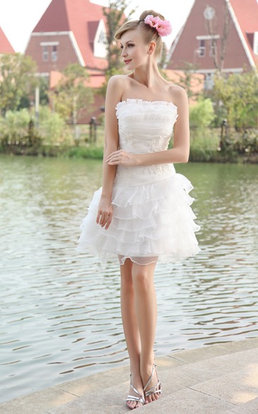 Organza Strapless Short Dress With Tiered Ruffles