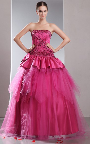 Strapless A-Line Ball Gown With Sequins and Peplum