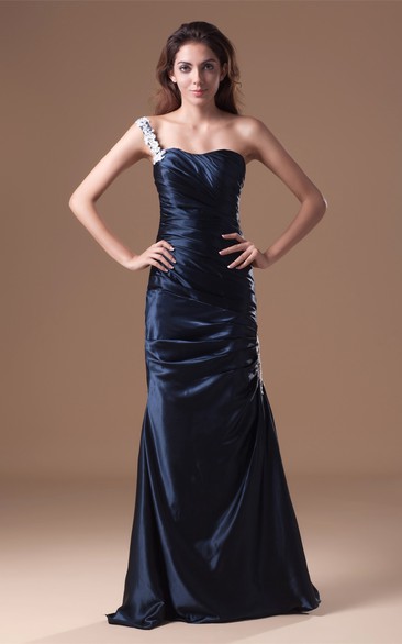 Single-Strap Mermaid Satin Gown With Ruched Bodice