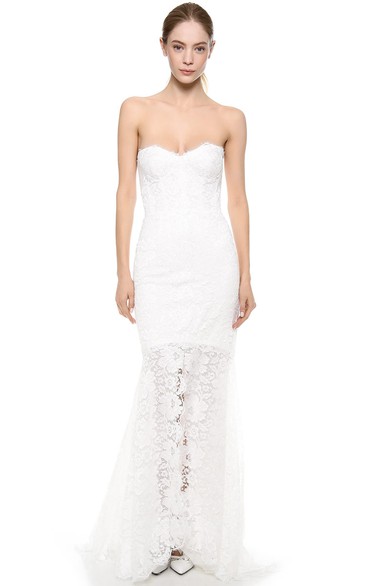 Long Sweetheart Trumpet Lace Dress With Split Front
