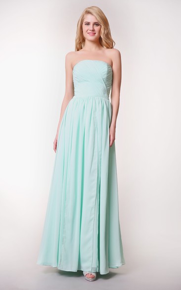 Strapless Ruched Convertible Chiffon Gown With Pleats