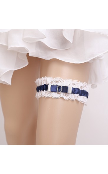 Original Handmade Blue Satin Beading White Lace Bridal Garter Within 16-23inch