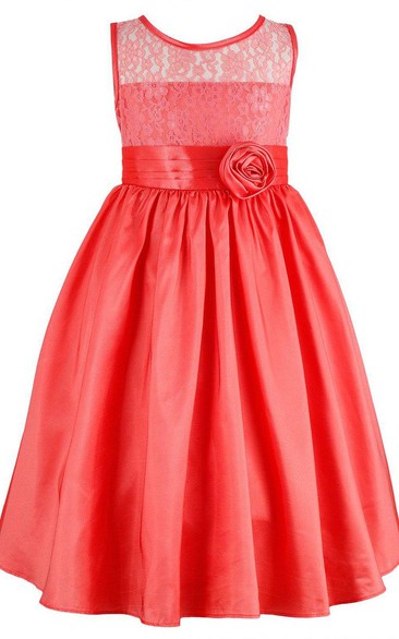 Sleeveless A-line Pleated Dress With Lace Bodice